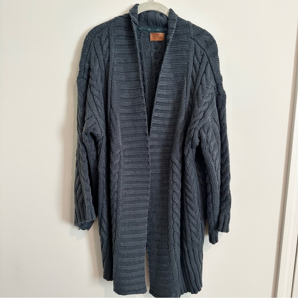POL Chunky Cable Knit Open Front Cardigan - Charcoal Gray